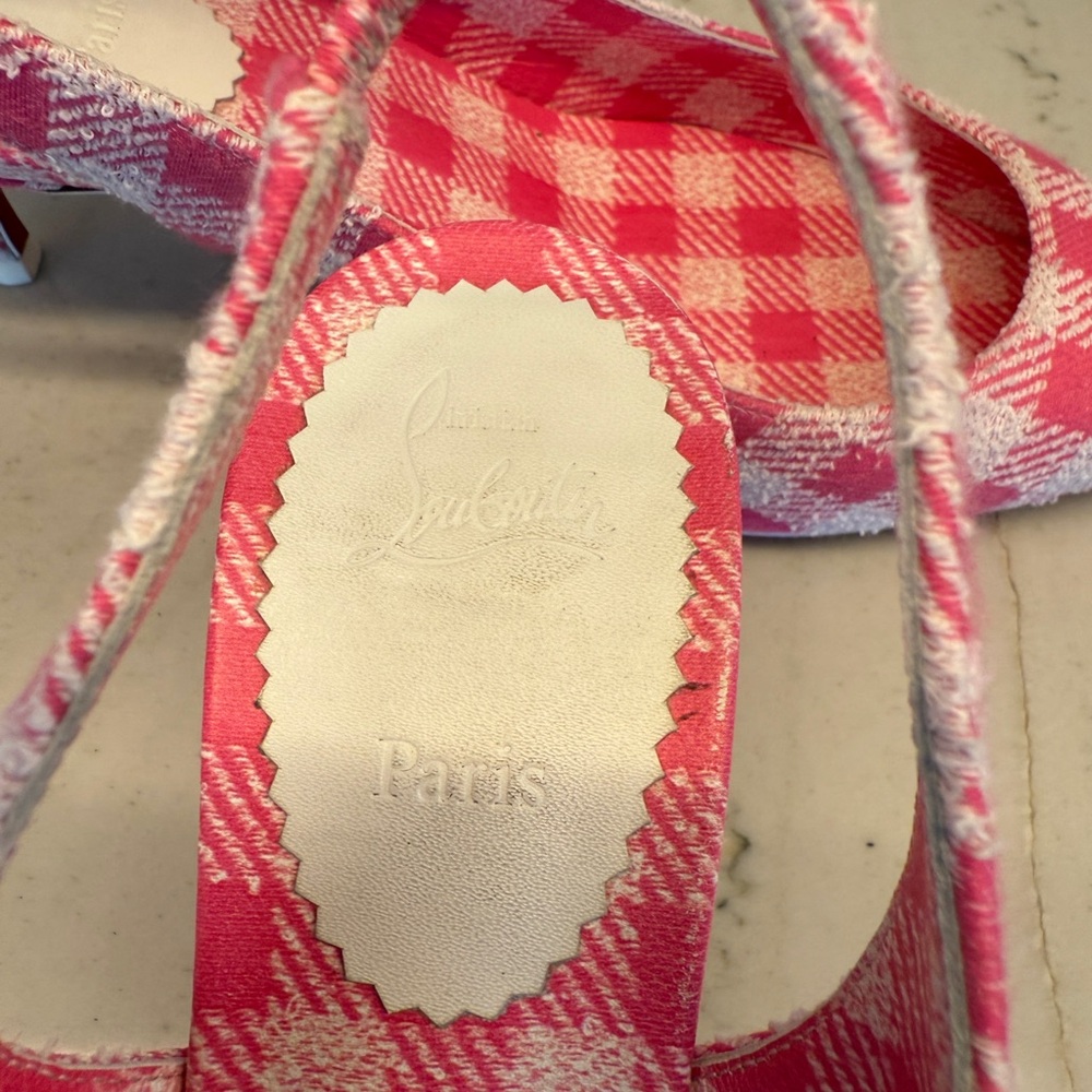 Christian Louboutin Sporty Kate Checkered Slingback Heels 35/5 - Picture 2 of 6